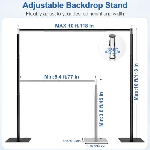10x10ft Heavy Duty Backdrop Stand with Adjustable Height & Width, Black in 10x10ft in Black, alternate view 5