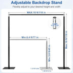10x10ft Heavy Duty Backdrop Stand with Adjustable Height & Width, Black in 10x10ft in Black, alternate view 5