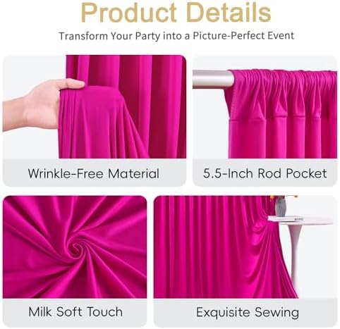 10x10ft Hot Pink Backdrop Curtain, Wrinkle Free Hot Pink Drapes for Backdrop, Photo Backdrop Drapes for Wedding, alternate