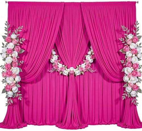 10x10ft Hot Pink Backdrop Curtain, Wrinkle Free Hot Pink Drapes for Backdrop, Photo Backdrop Drapes for Wedding, alternate