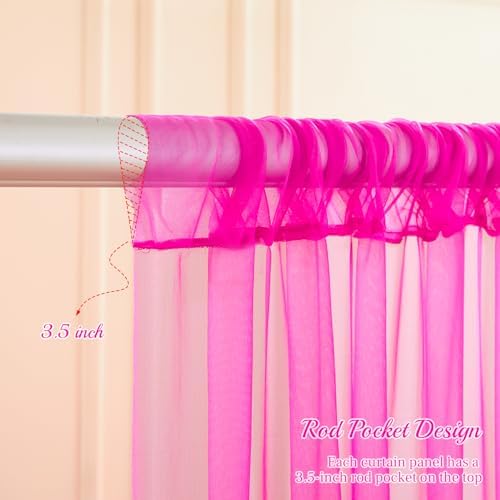 10x10ft Hot Pink Tulle Backdrop Curtain for Parites, Sheer Backdrop Curtains for Wedding Baby Shower Birthday, alternate view