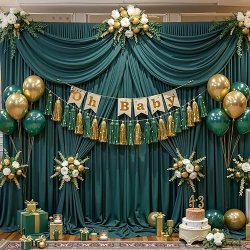 10x10ft Hunter Green Backdrop Curtains, Wrinkle Free Fabric Drapes for Backdrop, Photo Backdrop Drapes for