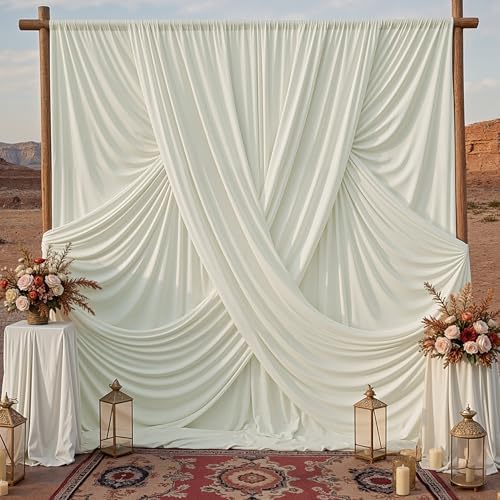10x10ft Ivory Backdrop Curtains for Parties, 2 Panels 5x10ft Wrinkle-Free Polyester Background Curtains for
