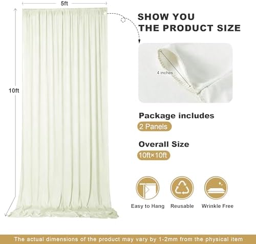 10x10ft Ivory Backdrop Curtains for Parties, 2 Panels 5x10ft Wrinkle-Free Polyester Background Curtains for, alternate view 4