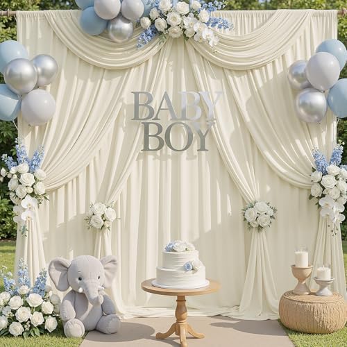 10x10ft Ivory Backdrop Curtains for Parties, 2 Panels 5x10ft Wrinkle-Free Polyester Background Curtains for, alternate view 5