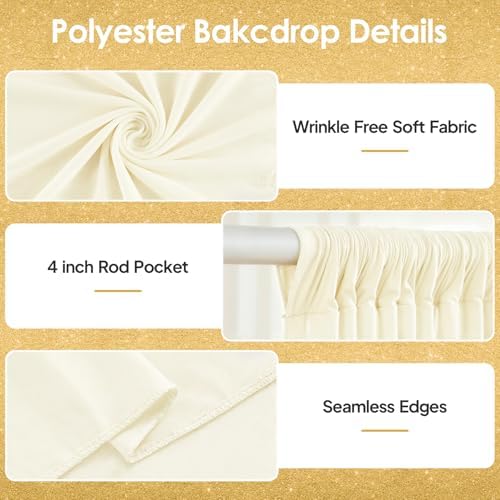 10x10ft Ivory Curtains Backdrop for Wedding Parties Wrinkle Free Ivory Curtains Photo Backdrop Drapes for, alternate view 2