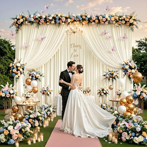 10x10ft Ivory Curtains Backdrop for Wedding Parties Wrinkle Free Ivory Curtains Photo Backdrop Drapes for, alternate view 5
