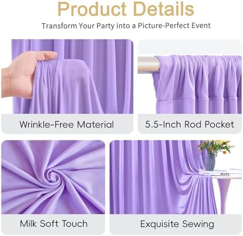 10x10ft Lavender Backdrop Curtains, Wrinkle Free Lilac Drapes for Backdrop, Photo Backdrop Drapes for Wedding, alternate view