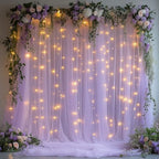 10x10ft Lavender Tulle Backdrop Curtain with Fairy Lights, Wrinkle-Free Sheer Wedding Backdrop for Birthday
