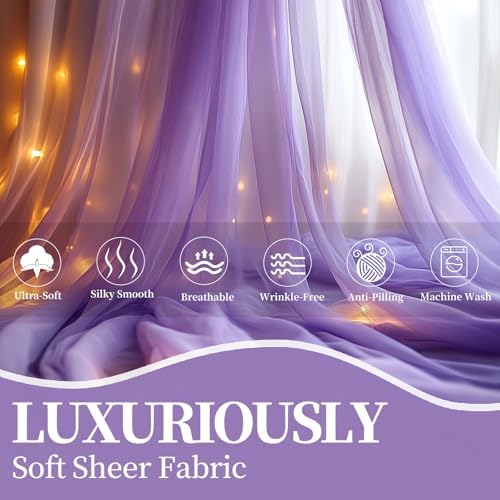 10x10ft Lavender Tulle Backdrop Curtain with Fairy Lights, Wrinkle-Free Sheer Wedding Backdrop for Birthday, alternate view 2
