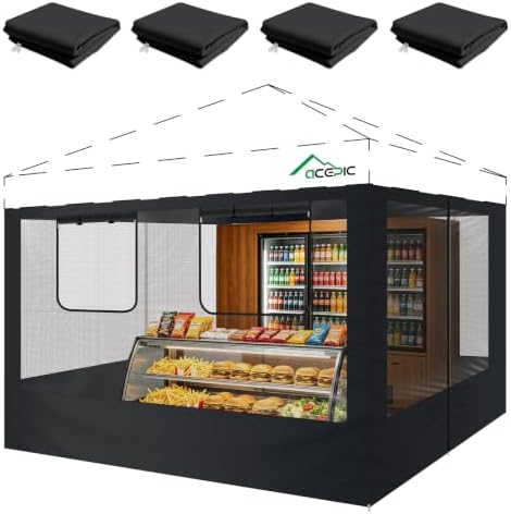 10x10ft Mesh Sidewalls Kit for Canopy (Black, 4PCS Sidewalls Only) in 10x10ft in Black