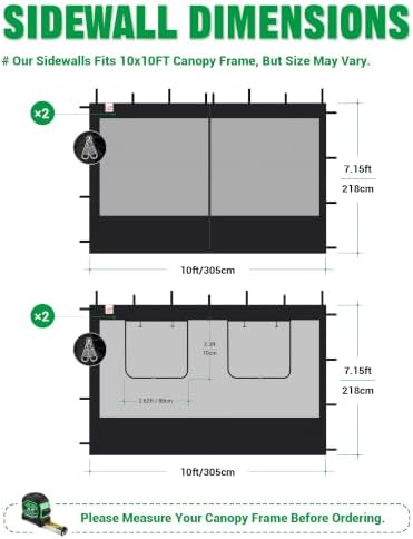 10x10ft Mesh Sidewalls Kit for Canopy (Black, 4PCS Sidewalls Only) in 10x10ft in Black, alternate view 2