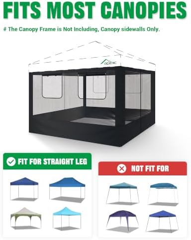 10x10ft Mesh Sidewalls Kit for Canopy (Black, 4PCS Sidewalls Only) in 10x10ft in Black, alternate view 5