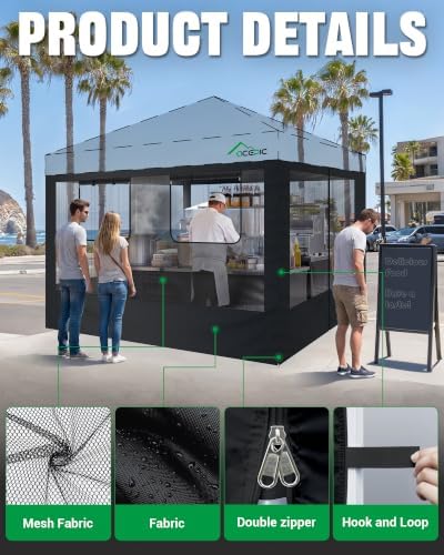 10x10ft Mesh Sidewalls Kit for Canopy (Black, 4PCS Sidewalls Only) in 10x10ft in Black, alternate view 6