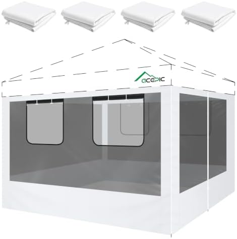 10x10ft Mesh Sidewalls Kit for Canopy (White, 4PCS Sidewalls Only) in 10x10ft in White