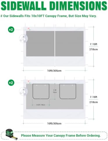 10x10ft Mesh Sidewalls Kit for Canopy (White, 4PCS Sidewalls Only) in 10x10ft in White, alternate view 2