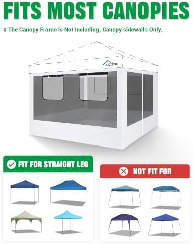 10x10ft Mesh Sidewalls Kit for Canopy (White, 4PCS Sidewalls Only) in 10x10ft in White, alternate view 5