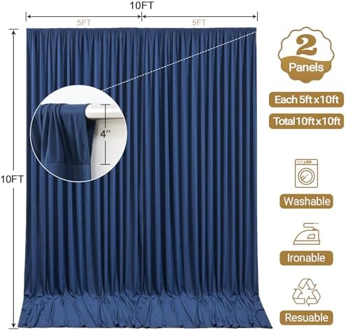 10x10ft Navy Blue Backdrop Curtain Panels for Parties - Wrinkle Free Polyester Photo Curtain Backdrop Wedding, alternate view
