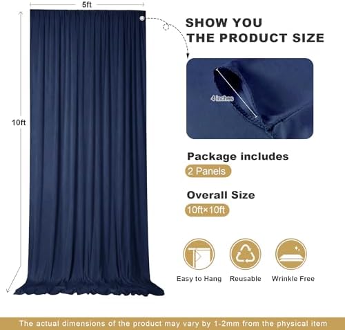 10x10ft Navy Blue Backdrop Curtains for Parties, 2 Panels 5x10ft Wrinkle-Free Polyester Background Curtains for, alternate