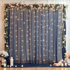10x10ft Navy Blue Tulle Backdrop Curtain with Lights String for Parites, Sheer Photo Backdrop Curtains with