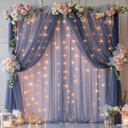 10x10ft Navy Blue Tulle Backdrop Curtain with Lights String for Parites, Sheer Photo Backdrop Curtains with, alternate view 3