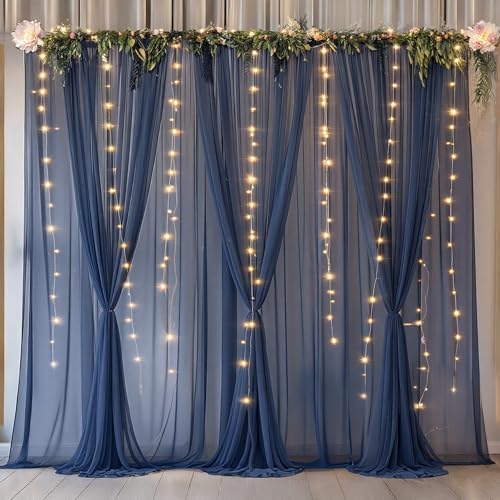 10x10ft Navy Blue Tulle Backdrop Curtain with Lights String for Parites, Sheer Photo Backdrop Curtains with, alternate view 7