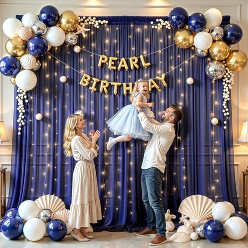 10x10FT Navy Blue Wrinkle Free Backdrop Curtains with Lights String for Parties - Photo Curtain Backdrop with, alternate view