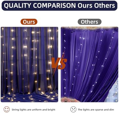 10x10FT Navy Blue Wrinkle Free Backdrop Curtains with Lights String for Parties - Photo Curtain Backdrop with, alternate view