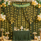 10x10ft Olive Green Backdrop Curtains with Lights String for Parties in 5'(W) x 10'(H), 2 panels in Olive Green, alternate