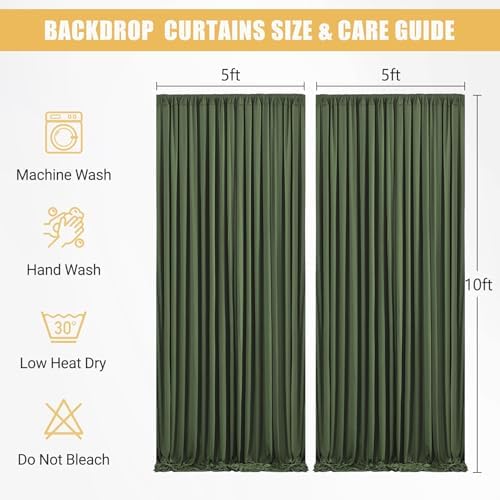 10x10ft Olive Green Backdrop Curtains with Lights String for Parties in 5'(W) x 10'(H), 2 panels in Olive Green, alternate
