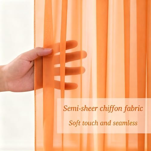 10x10ft Orange Chiffon Backdrop Curtain with Lights String for Wedding Sheer Tulle Curtain Photo Backdrops, alternate view 3