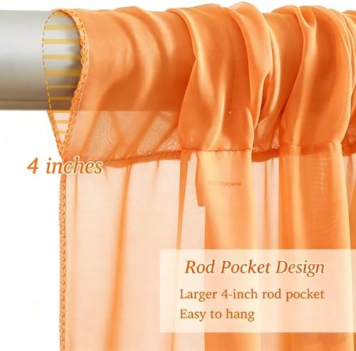 10x10ft Orange Chiffon Backdrop Curtain with Lights String for Wedding Sheer Tulle Curtain Photo Backdrops, alternate view 4
