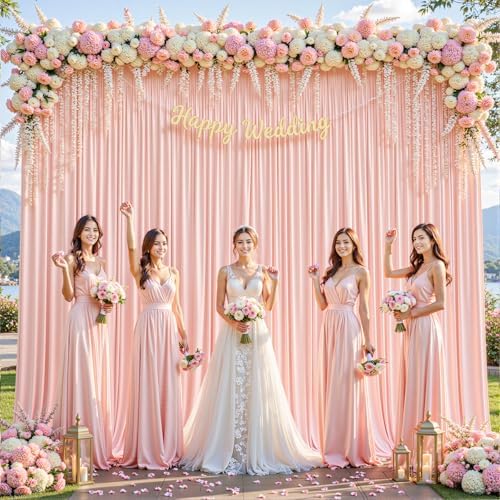 10x10ft Pale Pink Backdrop Curtains for Wedding Parties Wrinkle Free Photo Backdrop Drapes for Photography, alternate view 3