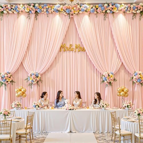 10x10ft Pale Pink Backdrop Curtains for Wedding Parties Wrinkle Free Photo Backdrop Drapes for Photography, alternate view 7