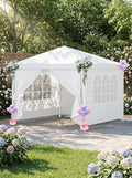 10x10FT Party Tent with 4 Sidewalls, Lightweight Single-Use Canopy, White - [Not Wind-Resistant, Please Consider
