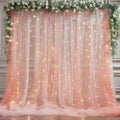 10x10ft Peach Tulle Backdrop Curtain with Lights String for Parites, Sheer Photo Backdrop Curtains with Lights