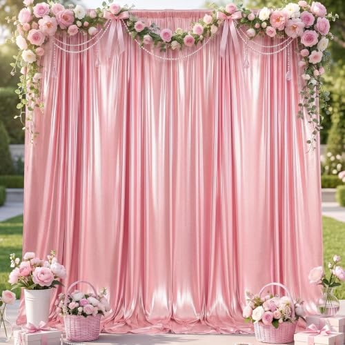 10x10FT Pink Backdrop Curtain for Parties Sequin Backdrop Curtain in 5ft x 10ft(2 panels) in Pink