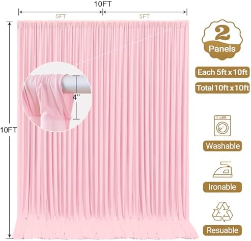 10x10ft Pink Backdrop Curtain Panels for Parties - Wrinkle Free Polyester Photo Curtain Backdrop Wedding Back, alternate view