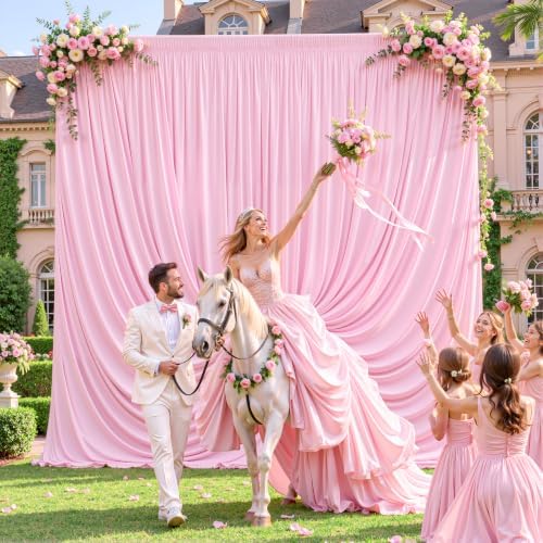10x10ft Pink Backdrop Curtain Wrinkle Free Photo Backdrop Drapes for Wedding Party Birthday Baby Shower, alternate view 2