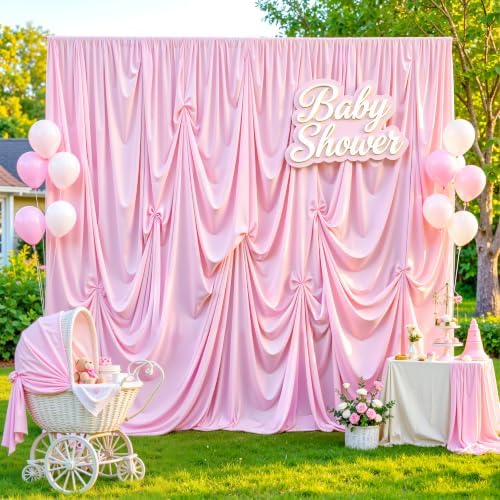 10x10ft Pink Backdrop Curtain Wrinkle Free Photo Backdrop Drapes for Wedding Party Birthday Baby Shower, alternate view 3