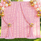 10x10ft Pink Backdrop Curtains with Lights String for Parties, 2 Panels in 5'(W) x 10'(H), 2 panels in Pink