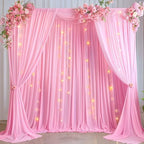 10x10ft Pink Backdrop Curtains with Lights String for Parties, 2 Panels in 5'(W) x 10'(H), 2 panels in Pink, alternate view 2