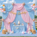 10x10ft Pink Blue Backdrop Curtain for Gender Reveal, Wrinkle Free Fabric Backdrop Curtain Baby Shower, Photo