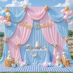 10x10ft Pink Blue Backdrop Curtain for Gender Reveal, Wrinkle Free Fabric Backdrop Curtain Baby Shower, Photo