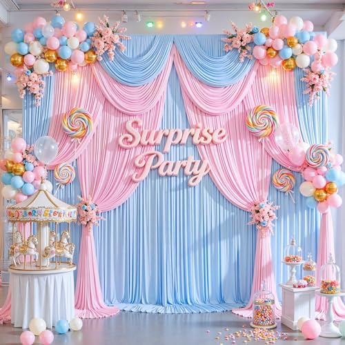 10x10ft Pink Blue Backdrop Curtain for Gender Reveal, Wrinkle Free Fabric Backdrop Curtain Baby Shower, Photo, alternate view