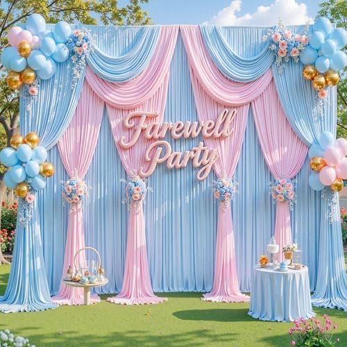 10x10ft Pink Blue Backdrop Curtain for Gender Reveal, Wrinkle Free Fabric Backdrop Curtain Baby Shower, Photo, alternate view