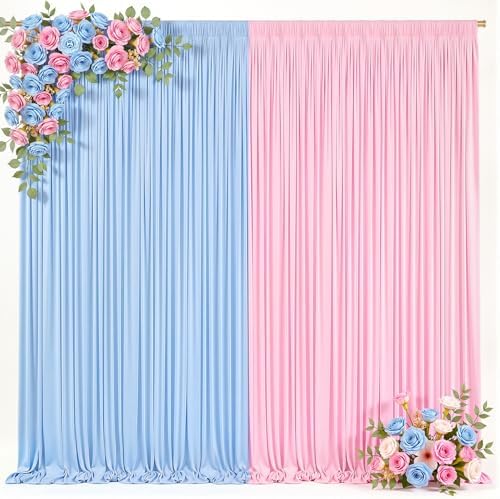 10x10ft Pink Blue Backdrop Curtain for Gender Reveal, Wrinkle Free Fabric Backdrop Curtain Baby Shower, Photo, alternate view