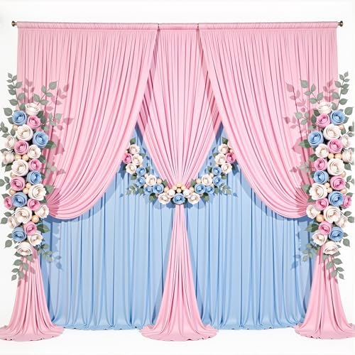 10x10ft Pink Blue Backdrop Curtain for Gender Reveal, Wrinkle Free Fabric Backdrop Curtain Baby Shower, Photo, alternate view