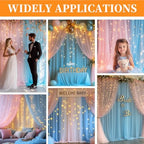 10x10ft Pink Blue Tulle Backdrop Curtain with String Lights, Wrinkle-Free Sheer Wedding Backdrop for Birthday, alternate view
