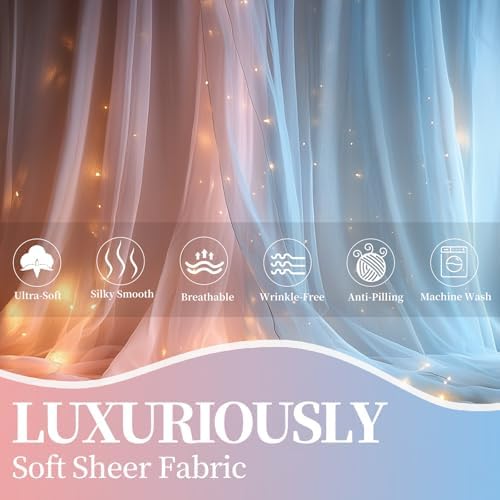 10x10ft Pink Blue Tulle Backdrop Curtain with String Lights, Wrinkle-Free Sheer Wedding Backdrop for Birthday, alternate view